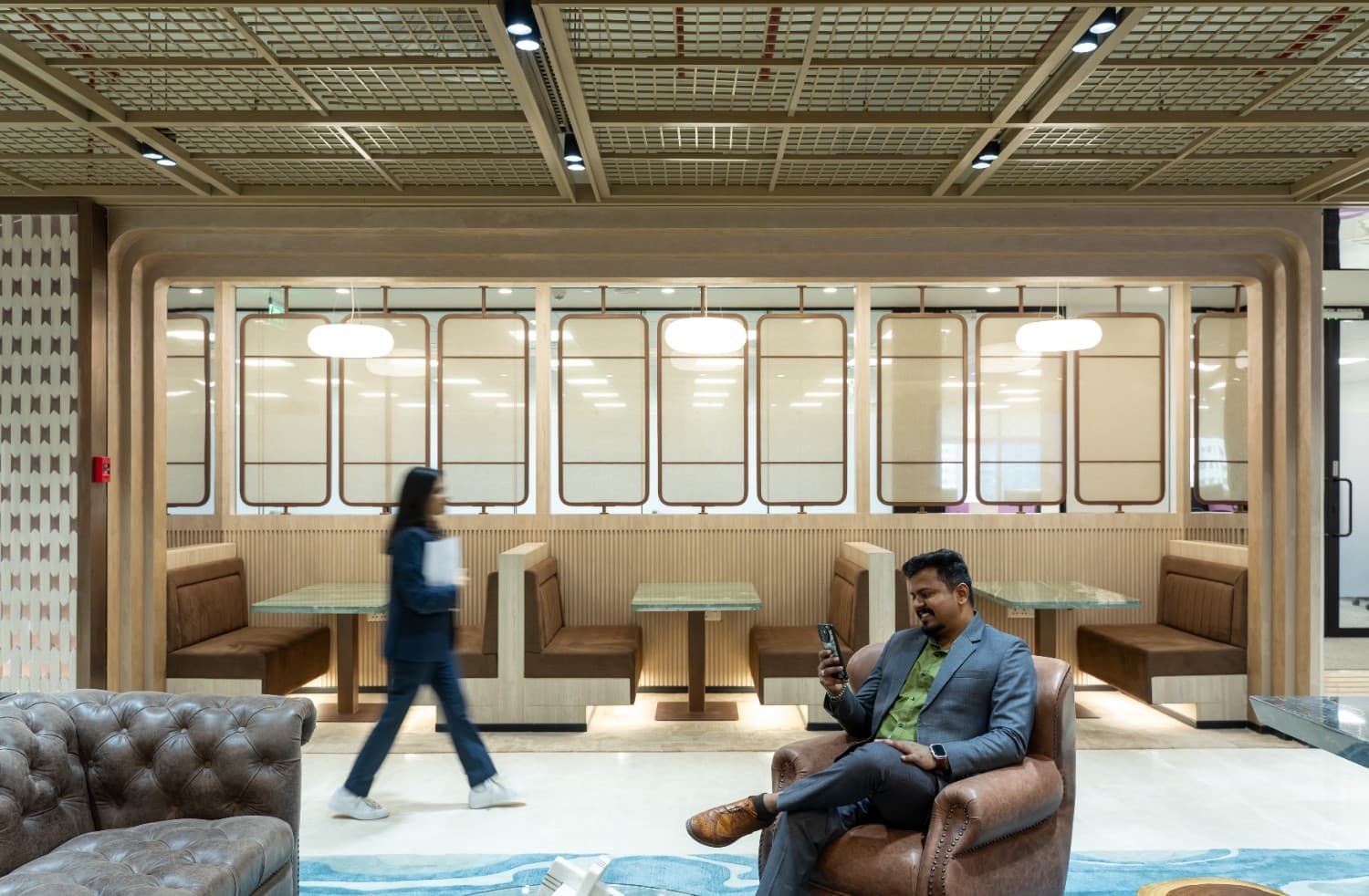 The Members Lounge at The Earth Centre in Bangalore, featuring comfortable seating and a modern design