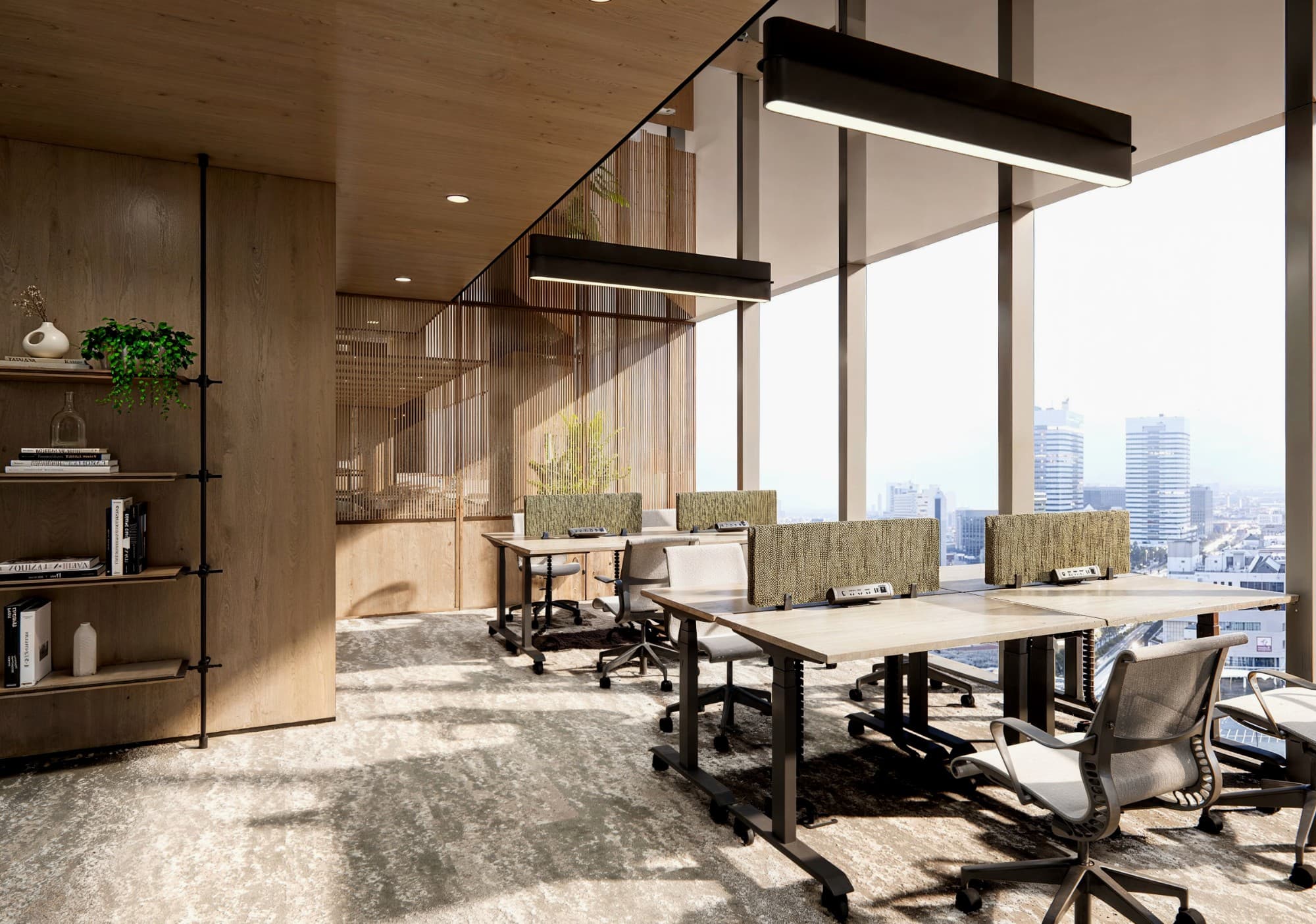 Coworking space in Six NEO L28, featuring modern workstations and a collaborative atmosphere
