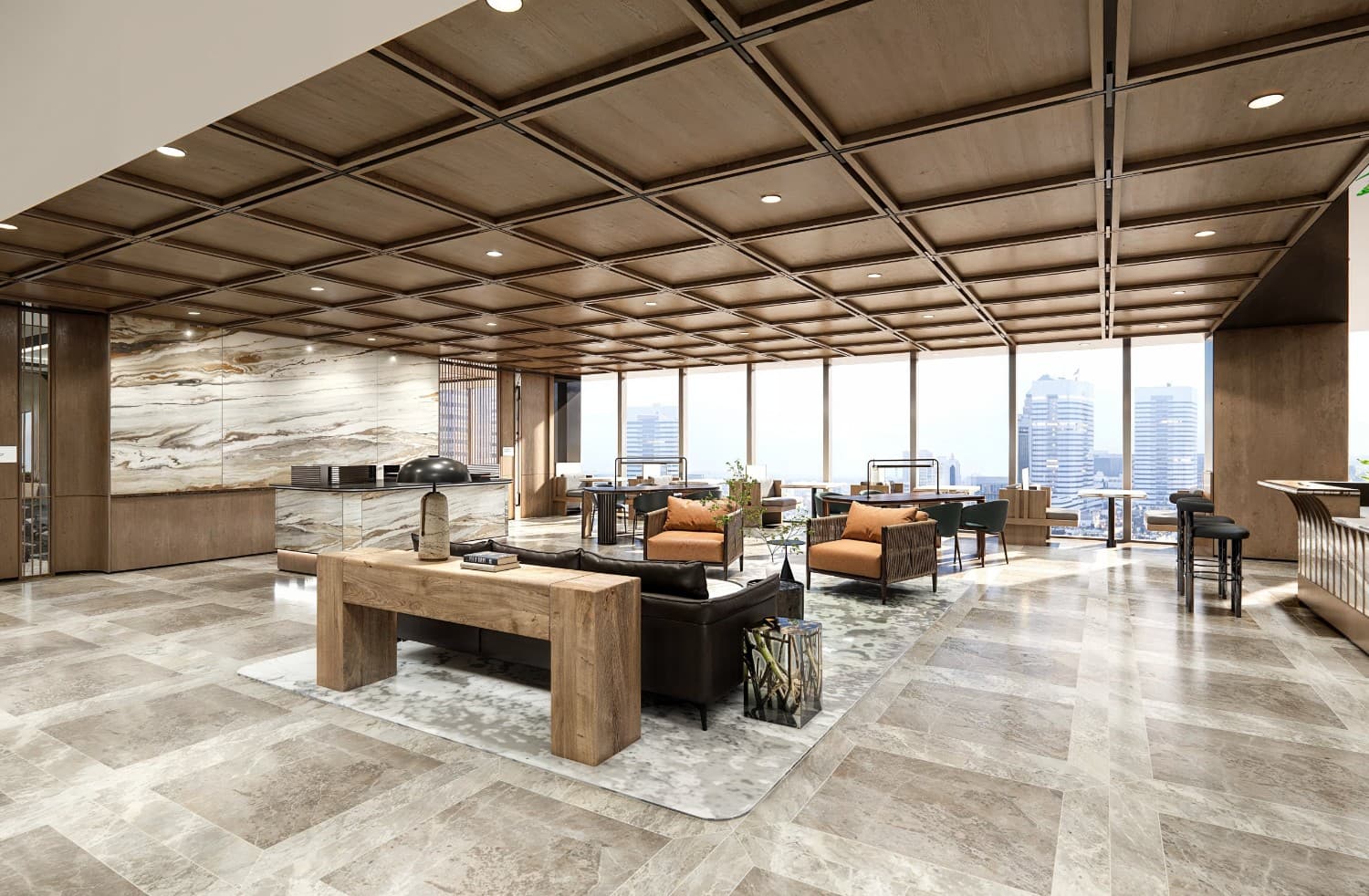 Members Lounge at The Executive Centre in Six NEO L28, featuring comfortable seating and modern design