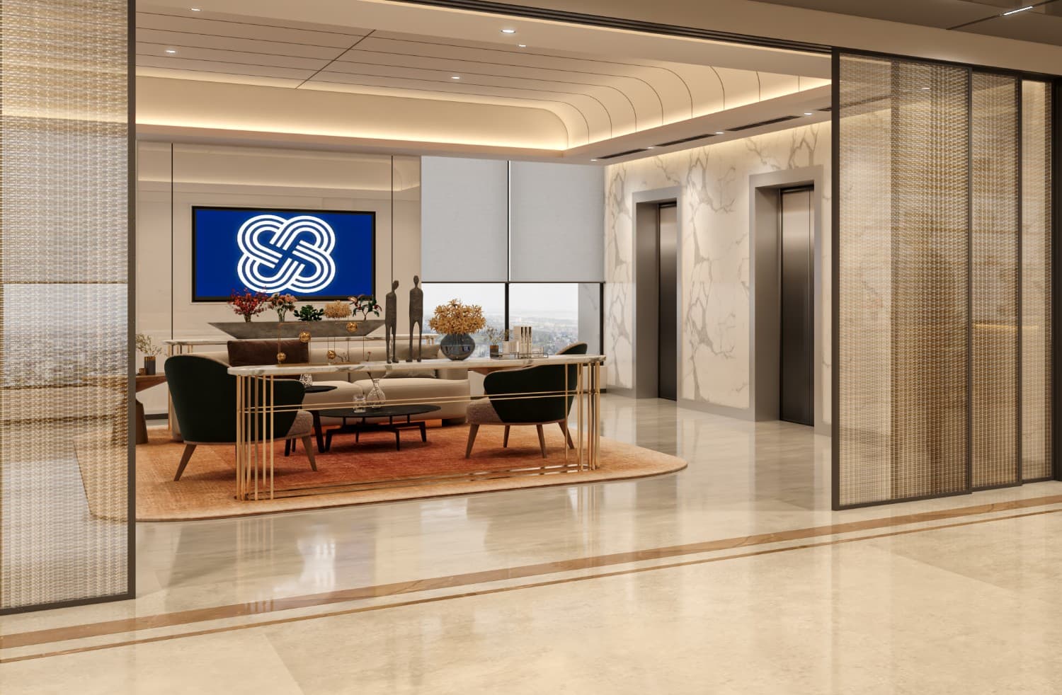 Lounge area at Raheja 3F in Mumbai featuring comfortable seating and a modern design