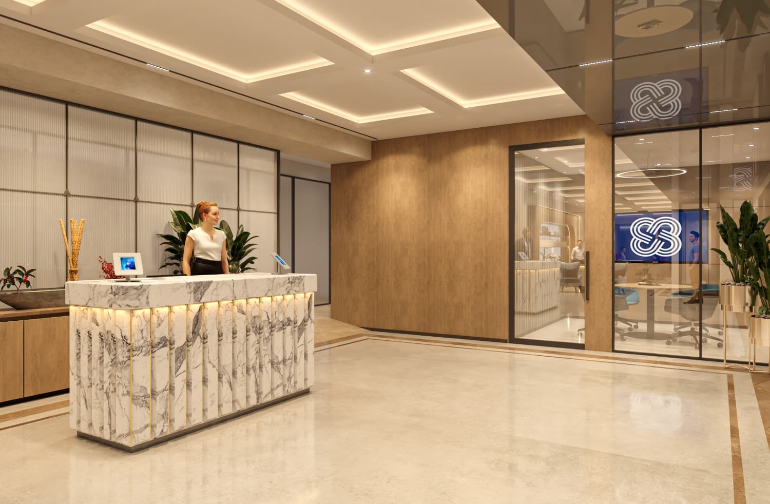 Reception area at The Executive Centre Raheja 3F in Mumbai, featuring modern furnishings and welcoming ambiance