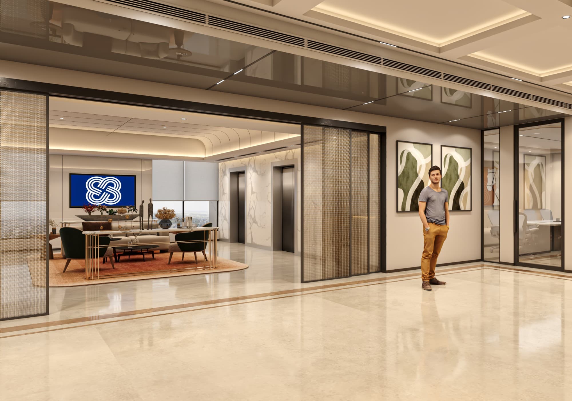 Members Lounge at The Executive Centre in Raheja 3F, Mumbai, featuring contemporary seating and vibrant decor