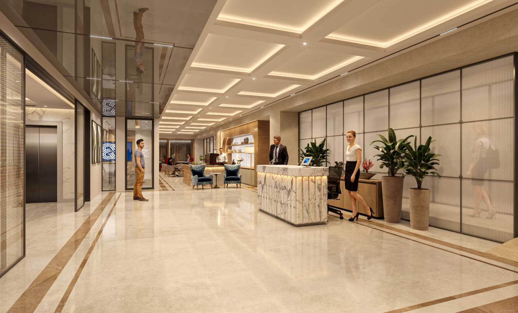 Reception area showcasing modern interior design at The Executive Centre Raheja 3F in Mumbai