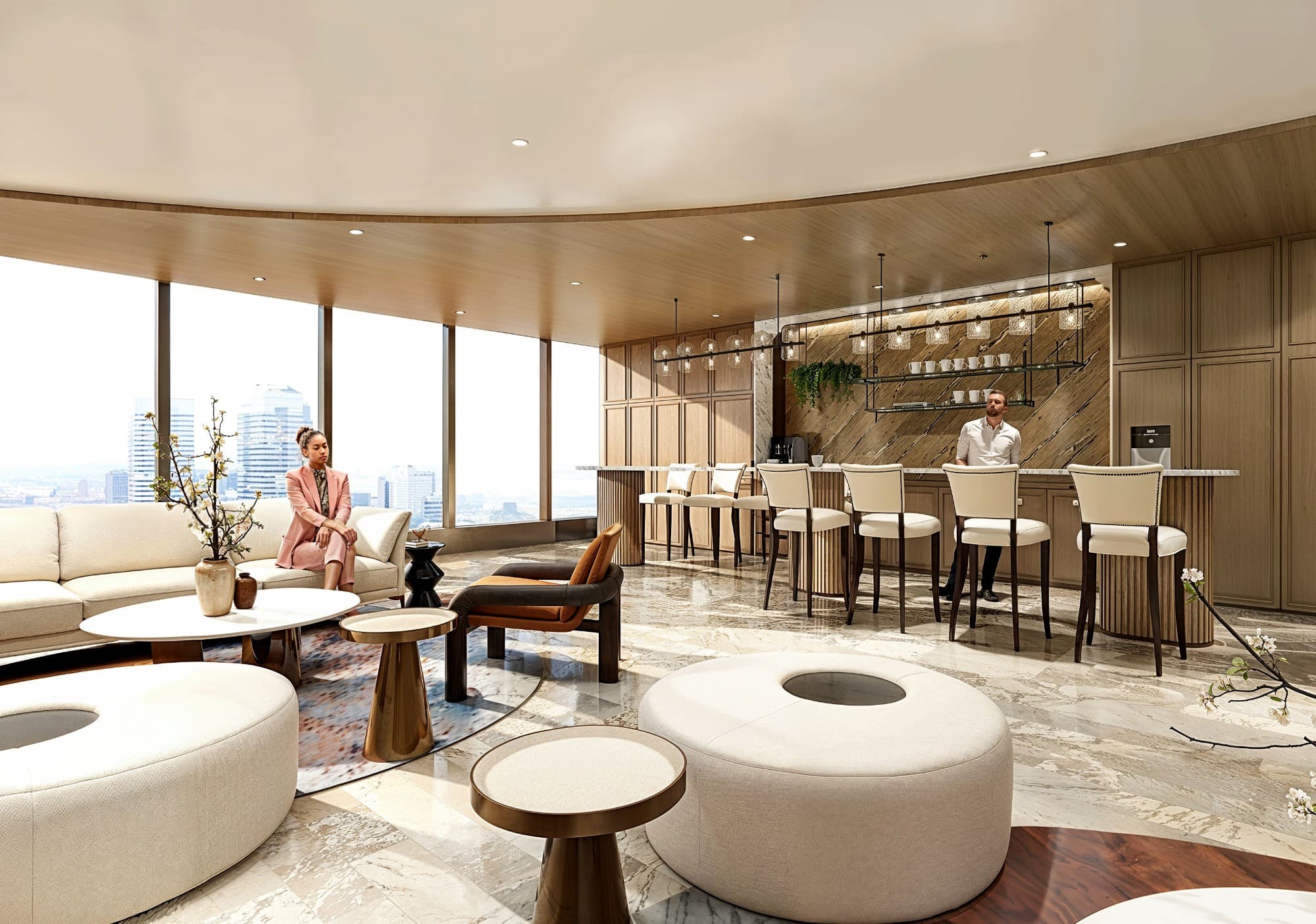 View from the Barista Bar at The Executive Centre, showing the vibrant atmosphere of Sweid One in Dubai