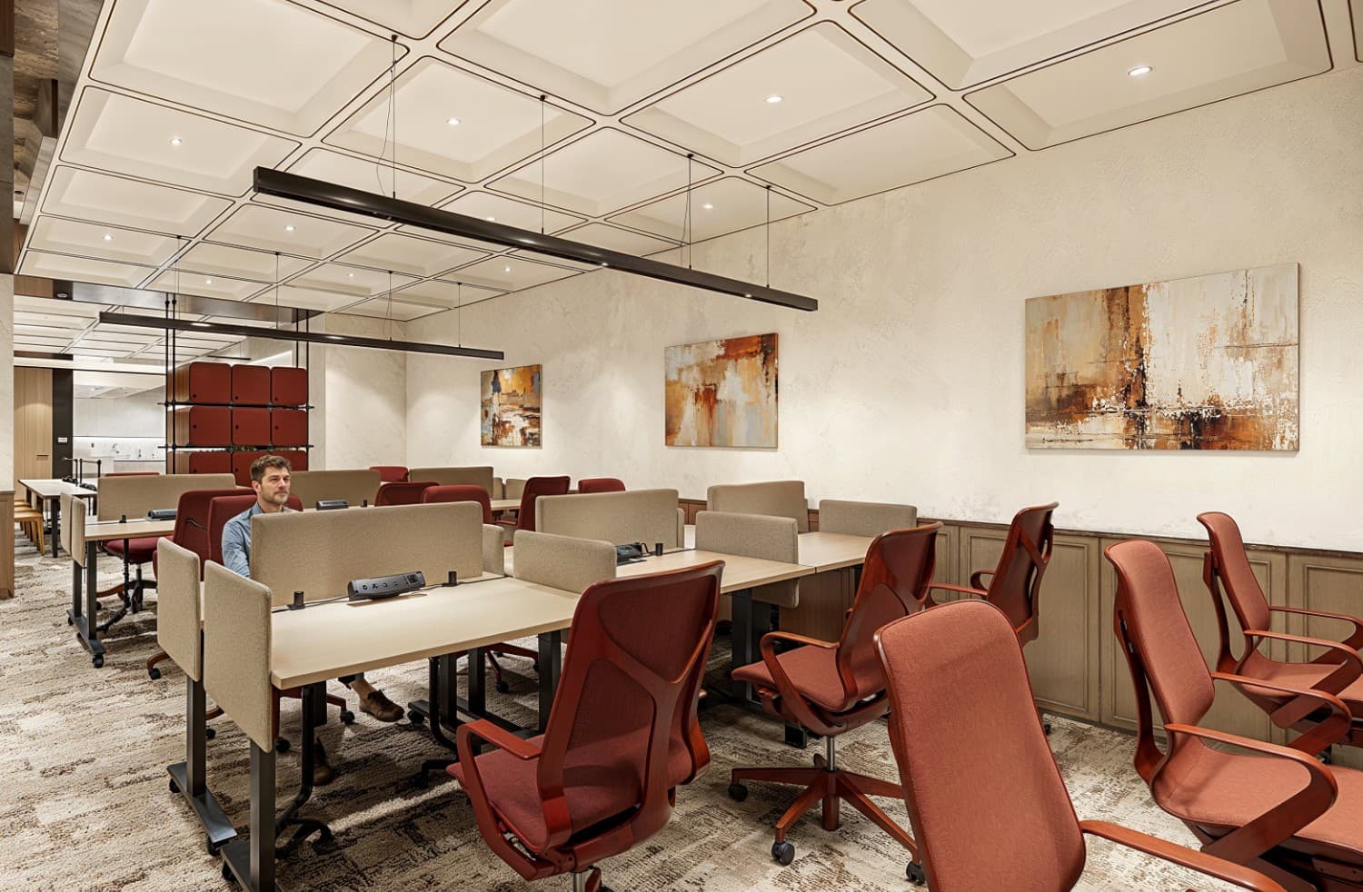 Workstation facilities in The Executive Centre Sweid One, showcasing modern furniture and workspace layout
