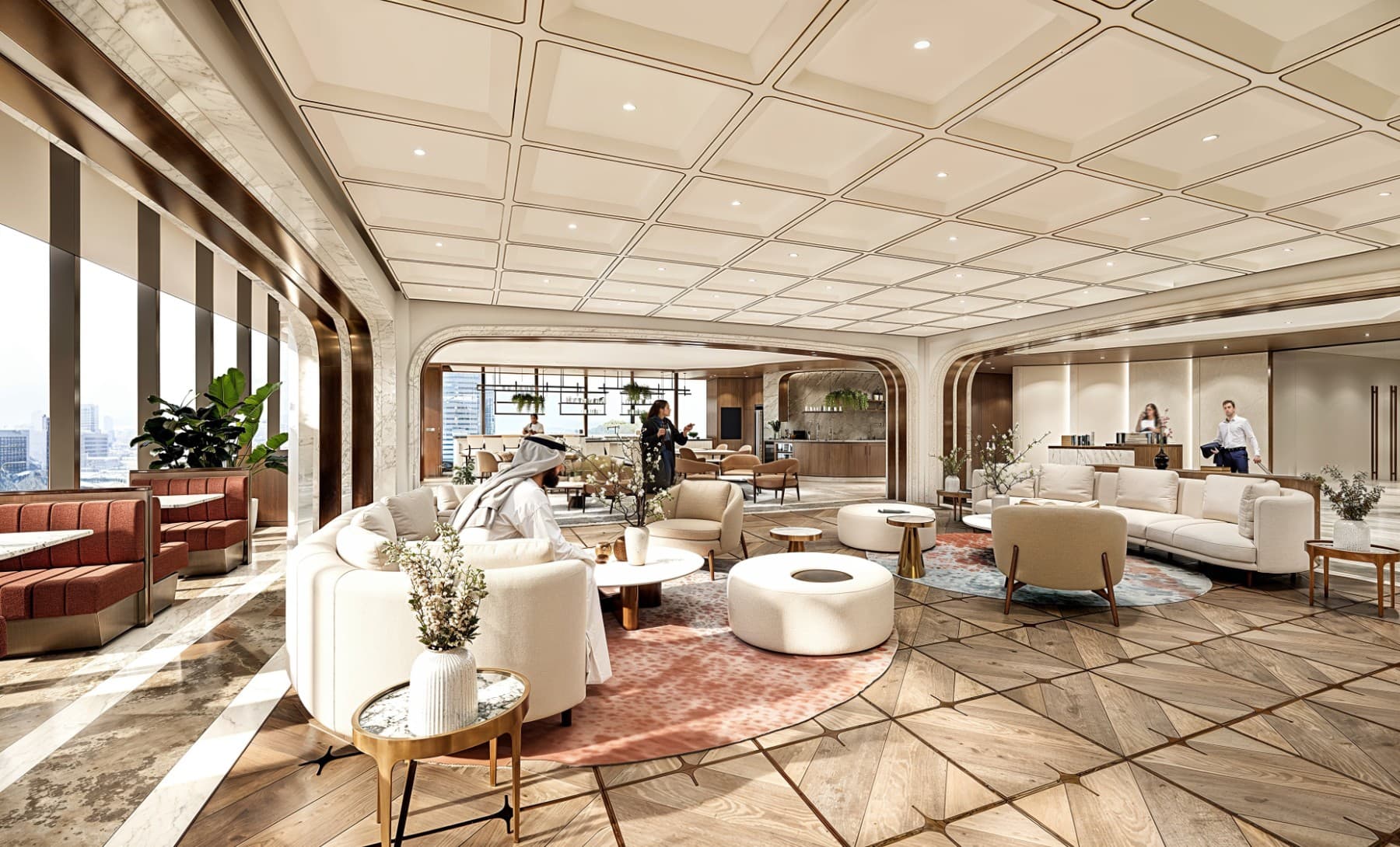 A view of the surrounding area of Sweid One L2-3 in Dubai, featuring the Luxury Convenience Lounge and Reception