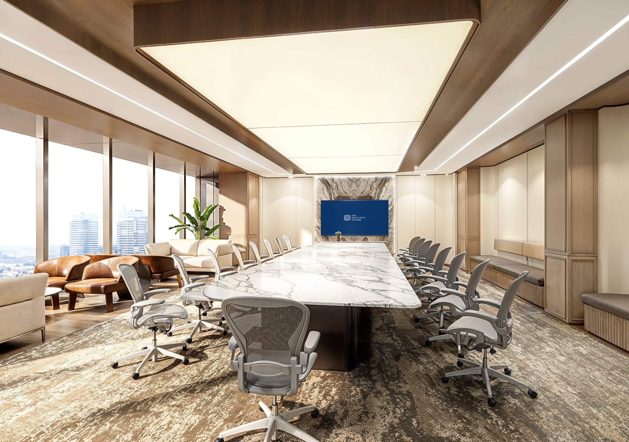 View of the boardroom in the Meeting Room at Sweid One L2-3, showcasing the seating arrangement and interior design