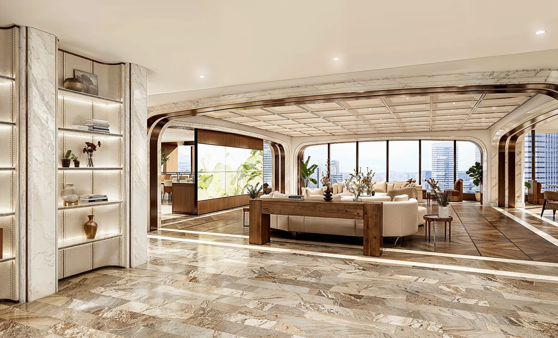 Modern lounge area with natural light in Sweid One, Dubai, featuring comfortable seating and a contemporary design
