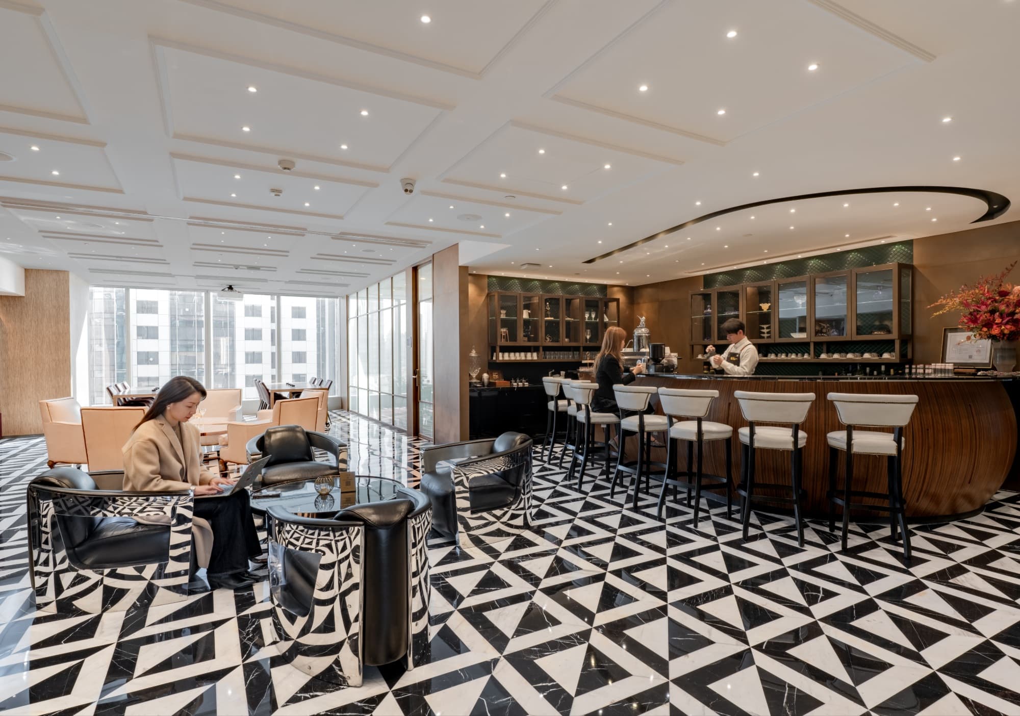 Lounge with Barista Bar at The Executive Centre Jingan Kerry Centre Tower 2 providing premium coworking in Shanghai